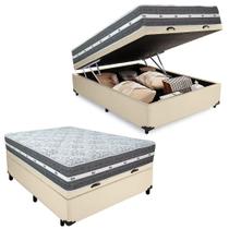 Cama Box Baú Casal Sintético + Colchão Anjos Black Graphite Molas Ensacadas 138x188x64cm