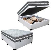 Cama Box Baú Casal Sintético + Colchão Anjos Black Graphite Molas Ensacadas 138x188x64cm Branco Cama Box Baú Casal Sintético + Colchão Anjos Black Graphite Molas Ensacadas 138x188x64cm Branco