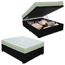 Cama Box Baú Casal Sintético + Colchão Castor Espuma D33 Sleep Max 138x188x67 Preto