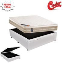 Cama Box Baú Casal Sintético + Colchão Castor Molas Bonnel Premium Tecnopedic Euro Pillow 138x188x72