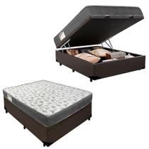 Cama Box Baú Casal Sintético + Colchão De Espuma D33 Serene 138cm Marrom