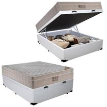 Cama Box Baú Casal Sintético + Colchão Molas Ensacadas Ortobom AirTech SpringPocket 138x188x67 Branco Cama Box Baú Casal Sintético + Colchão Molas Ensacadas Ortobom AirTech SpringPocket 138x188x67 Branco