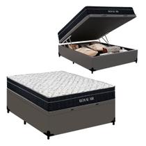 Cama Box Baú Casal Sintético + Colchão Molas Ensacadas Royal Sleep Royal Air 138cm