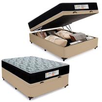 Cama Box Baú Casal Sintético + Colchão Molas Ensacadas SerenePrime Sonnolux 138cm Bege - Suporta Até 110kg Por Pessoa