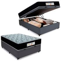 Cama Box Baú Casal Sintético + Colchão Molas Ensacadas Sereneprime Sonnolux 138x188x69 Cor:cinza