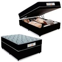 Cama Box Baú Casal Sintético + Colchão Molas Ensacadas Sereneprime Sonnolux 138x188x69 Cor:preto