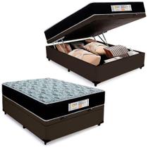 Cama Box Baú Casal Sintético + Colchão Molas Ensacadas Sereneprime Sonnolux 138x188x69 Marrom