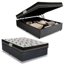 Cama Box Baú Casal Sintético + Colchão Ortobom Iso Dupla Face 60X138X188 Cinza