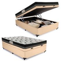Cama Box Baú Casal Sintético + Colchão Ortobom Iso Dupla Face 60X138X188