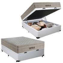 Cama Box Baú Casal Sintético Cremil + Colchão Molas Ensacadas AirPrime 138x188x65cm Branco