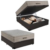 Cama Box Baú Casal Sintético Cremil + Colchão Molas Ensacadas AirPrime 138x188x65cm