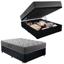 Cama Box Baú Casal Sintético JS + Colchão de Espuma D33 Herval Black 138x188x60