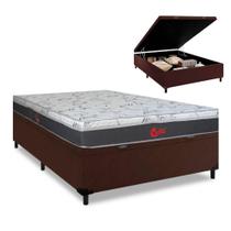 Cama Box Baú Casal Sintético Marrom + Colchão Castor Class One Face Molas Tecnopedic 138x188x67