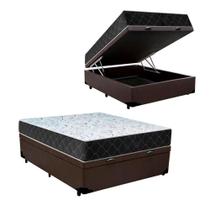 Cama Box Baú Casal Sintético Marrom Colchão Espuma D33 Marrocos 30cm