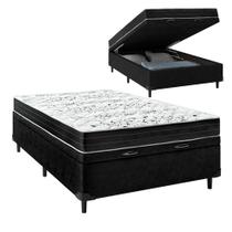 Cama Box Baú Casal Sintético Preto Colchão de Espuma Semi Ortopédica Extra Firme 80kg - Bello Box