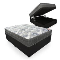 Cama Box Baú Casal Sintético Preto + Colchão Ortobom ISO Superpocket 55x138x188