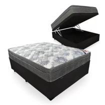 Cama Box Baú Casal Sintético Preto + Colchão Ortobom ISO Superpocket 63x138x188