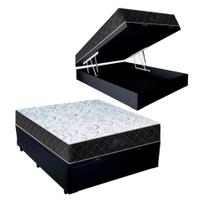 Cama Box Baú Casal Sintético Preto com Colchão Espuma D33 Marrocos 30cm