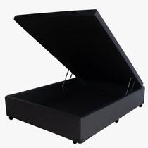 Cama Box Baú Casal Sintético Preto Com Pistão A Gás - 138x188x41