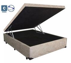 Cama Box Baú Casal Suede Bege Basic 138x188x34x20interno