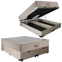 Cama Box Baú Casal Suede Bipartido + Colchão Ortobom Airtech Molas Ensacadas 138x188x65