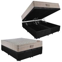 Cama Box Baú Casal Suede Bipartido + Colchão Ortobom Airtech Molas Ensacadas 138x188x65