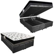 Cama Box Baú Casal Suede Bipartido + Colchão Ortobom Iso Dupla Face 60x138x188 preto Cama Box Baú Casal Suede Bipartido + Colchão Ortobom Iso Dupla Face 60x138x188 preto