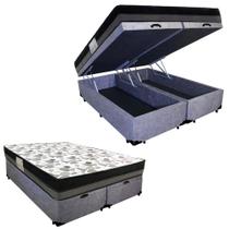 Cama Box Baú Casal Suede Bipartido + Colchão Ortobom ISO Dupla Face 60x138x188 Cama Box Baú Casal Suede Bipartido + Colchão Ortobom ISO Dupla Face 60x138x188