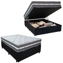 Cama Box Baú Casal Suede + Colchão Anjos Black Graphite Molas Ensacadas 138x188x64cm Preto Cama Box Baú Casal Suede + Colchão Anjos Black Graphite Molas Ensacadas 138x188x64cm Preto