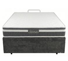 Cama Box Bau Casal Suede + Colchão Atenas Cinza Molas Ensacadas - Comfort Prime