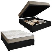 Cama Box Baú Casal Suede + Colchão de Molas Ensacadas Portobel Ipanema - 138x188x66cm