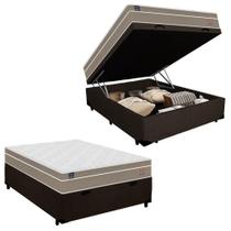 Cama Box Baú Casal Suede + Colchão Lis Molas Ensacadas Plumatex 138cm Suporta Até 120 Kg Por Pessoa