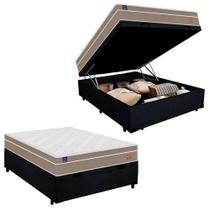 Cama Box Baú Casal Suede + Colchão Lis Molas Ensacadas Plumatex 138x188x64cm Preto Cama Box Baú Casal Suede + Colchão Lis Molas Ensacadas Plumatex 138x188x64cm Preto