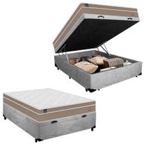 Cama Box Baú Casal Suede + Colchão Lis Molas Ensacadas Superpocket Plumatex 138x188x64cm Cinza Cama Box Baú Casal Suede + Colchão Lis Molas Ensacadas Superpocket Plumatex 138x188x64cm Cinza