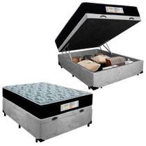 Cama Box Baú Casal Suede + Colchão Molas Ensacadas Sereneprime Sonnolux 138x188x69 Cor:cinza