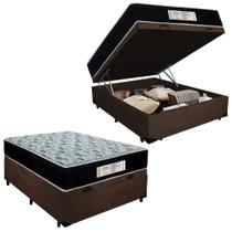 Cama Box Baú Casal Suede + Colchão Molas Ensacadas SerenePrime Sonnolux 138x188x69 Marrom