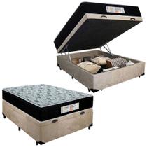 Cama Box Baú Casal Suede + Colchão Molas Ensacadas SerenePrime Sonnolux 138x188x69