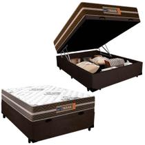 Cama Box Baú Casal Suede Colchão Molas Ensacadas Texas Colchões 138cm marrom Cama Box Baú Casal Suede Colchão Molas Ensacadas Texas Colchões 138cm marrom