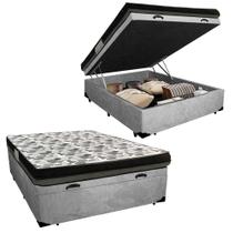 Cama Box Baú Casal Suede + Colchão Ortobom Iso Dupla Face 138x188x60