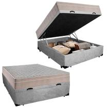 Cama Box Baú Casal Suede + Colchão Serene Molas Ensacadas 138x188x69 Cinza