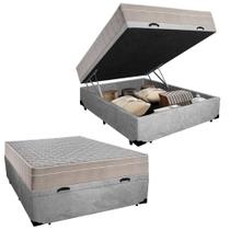 Cama Box Baú Casal Suede + Colchão SerenePrime Molas Ensacadas 138x188x69 Cinza Cama Box Baú Casal Suede + Colchão SerenePrime Molas Ensacadas 138x188x69 Cinza