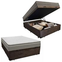 Cama Box Baú Casal Suede + Colchão SerenePrime Molas Ensacadas 138x188x69 Marrom