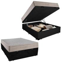 Cama Box Baú Casal Suede + Colchão SerenePrime Molas Ensacadas 138x188x69 Preto