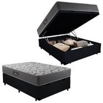 Cama Box Baú Casal Suede JS + Colchão de Espuma D33 Herval Black 138x188x60 Cama Box Baú Casal Suede JS + Colchão de Espuma D33 Herval Black 138x188x60