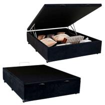 Cama Box Baú Casal Suede Mega Cama 138x188x45cm Preto Cama Box Baú Casal Suede Mega Cama 138x188x45cm Preto