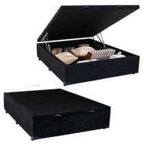 Cama Box Baú Casal Suede Mega Cama 138x188x45cm Preto
