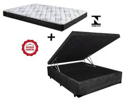 Cama Box Baú Casal Suede Preto + Colchão Casal Espuma D23 Com EPS 24x138x188