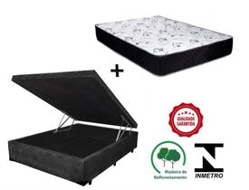 Cama Box Baú Casal Suede Preto + Colchão Casal Espuma D33 Com EPS 24x138x188