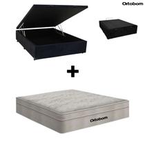 Cama Box Baú Casal Suede Preto e Colchão de Mola Ensacada Casal Airtech Ortobom