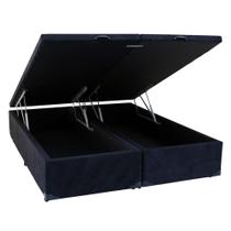 Cama Box Baú Casal Suede Rubi Preto Bipartido Com Pistão A Gás - 138x188x41